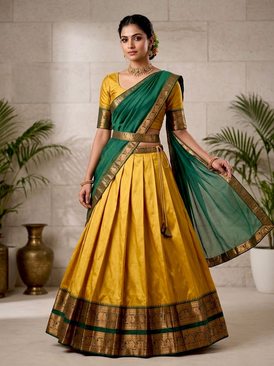 Zari Woven South Indian Lehenga Choli Set with Dupatta