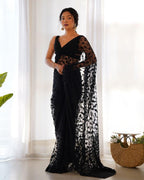 Heavy Butterfly Net Saree with Tone-to-Tone Aari & Stone Work