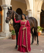 Heavy Vichitra Silk Embroidered Anarkali Suit