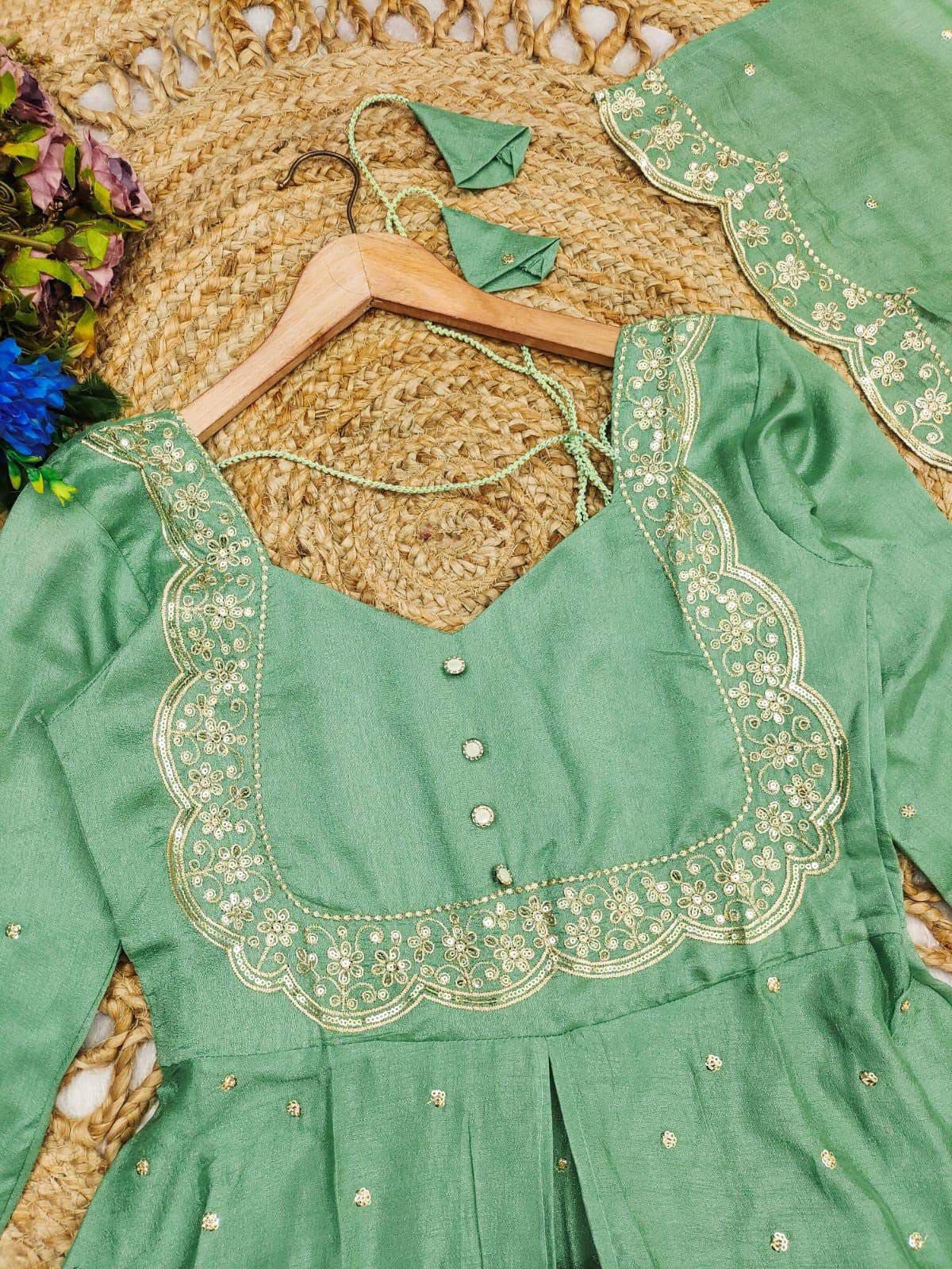 Heavy Vichitra Silk Embroidered Anarkali Suit