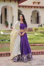 Sequins Embroidered Gold Crush Lehenga Choli Set with Dupatta