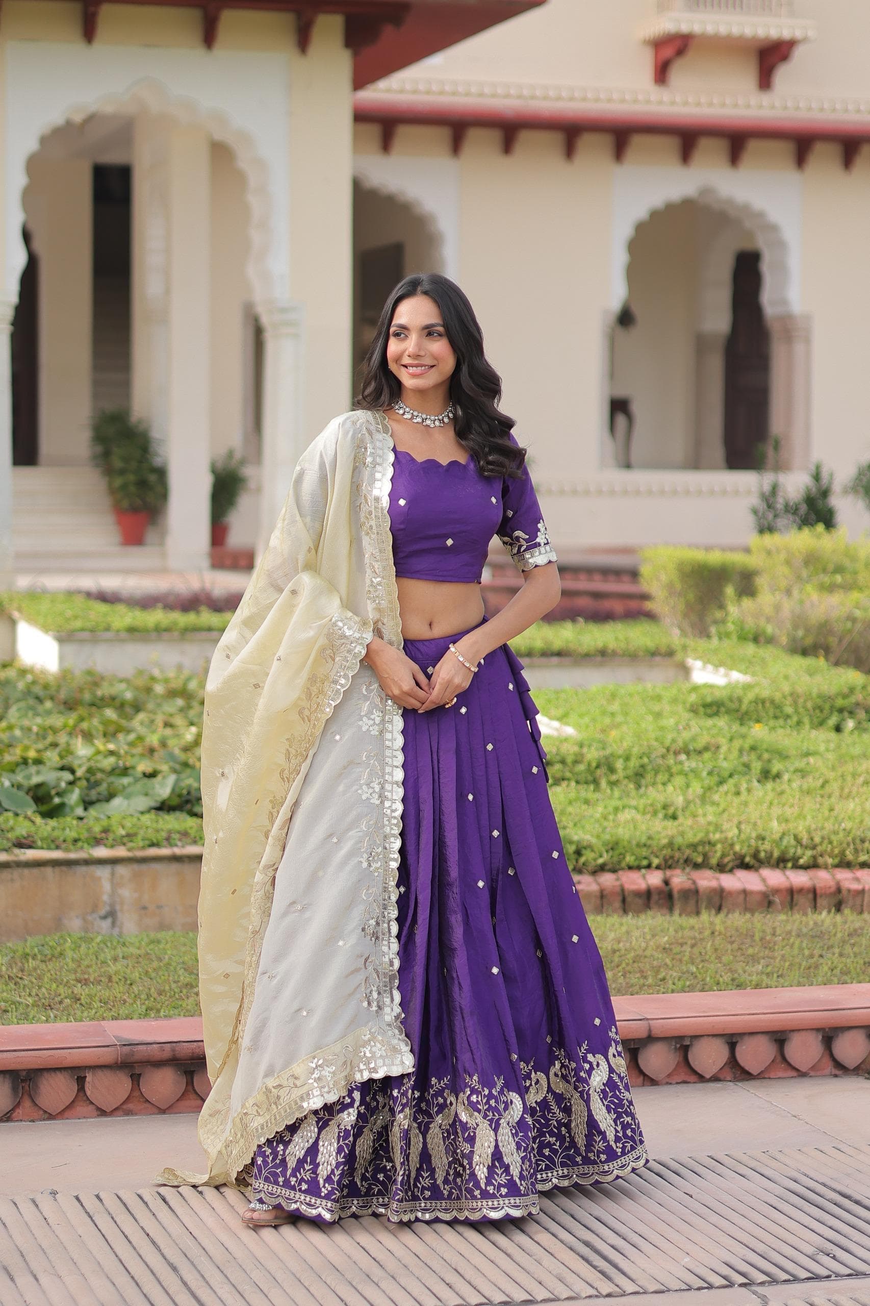 Sequins Embroidered Gold Crush Lehenga Choli Set with Dupatta