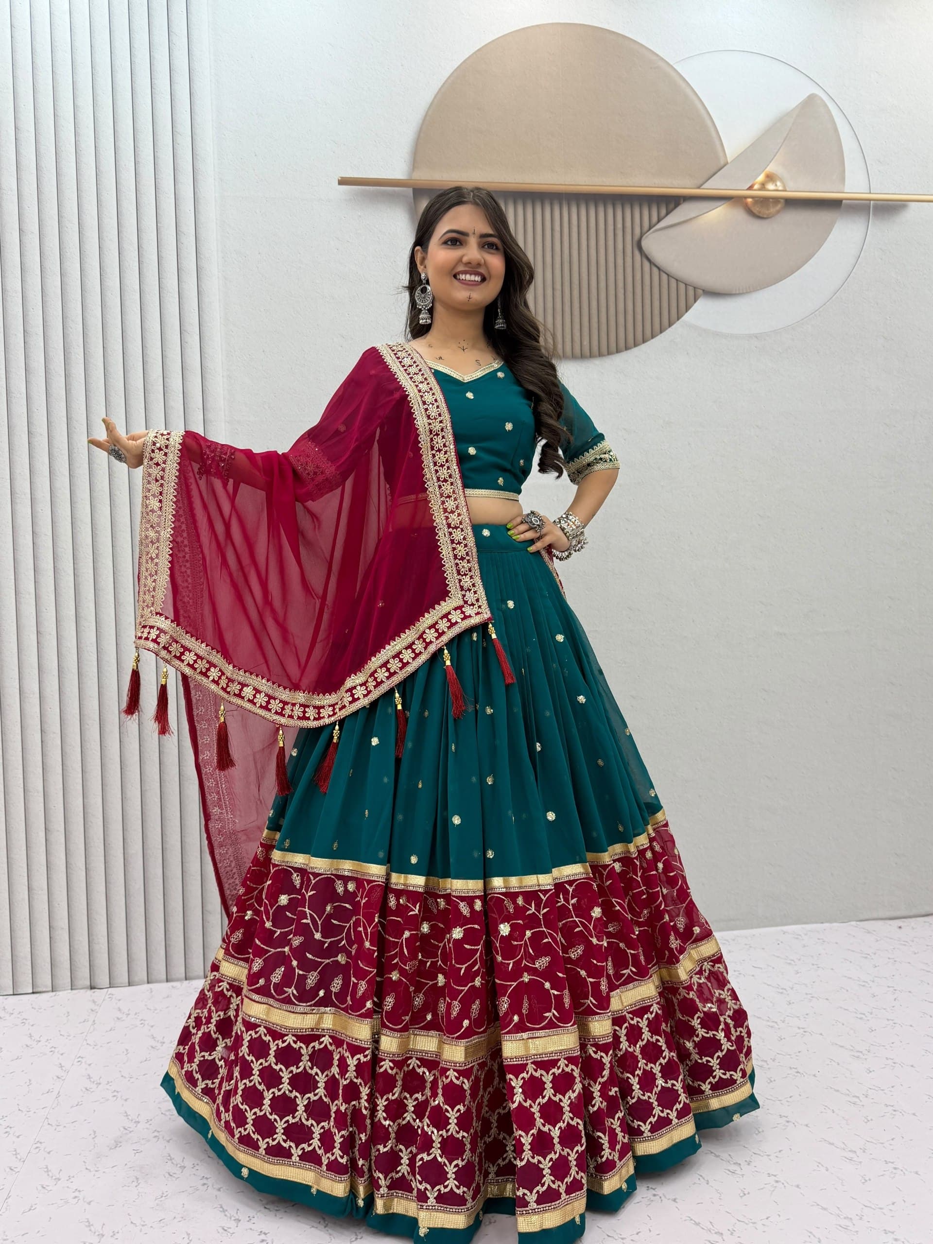 Fox Georgette Embroidered Lehenga Choli Set with 6 Meter Flare