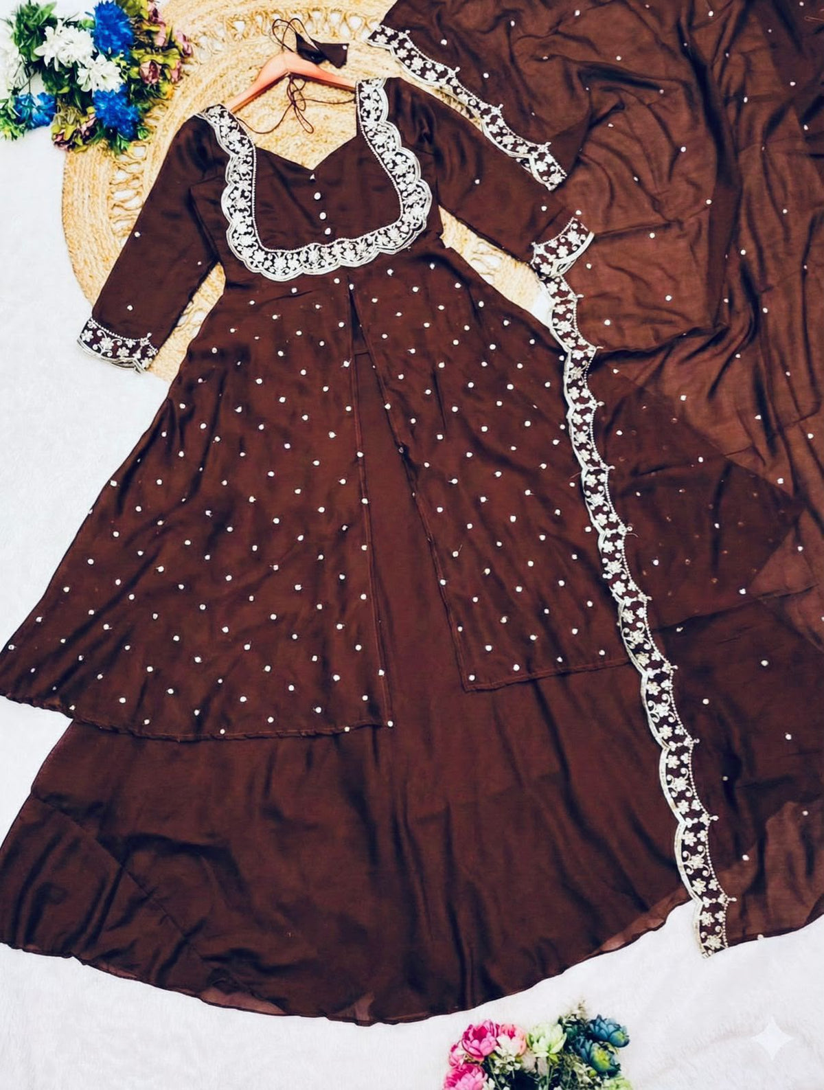 Heavy Vichitra Silk Embroidered Anarkali Suit