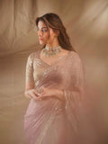 Thread and Sequins Work Tissue Crush Saree with Unstitched Blouse