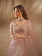 Thread and Sequins Work Tissue Crush Saree with Unstitched Blouse