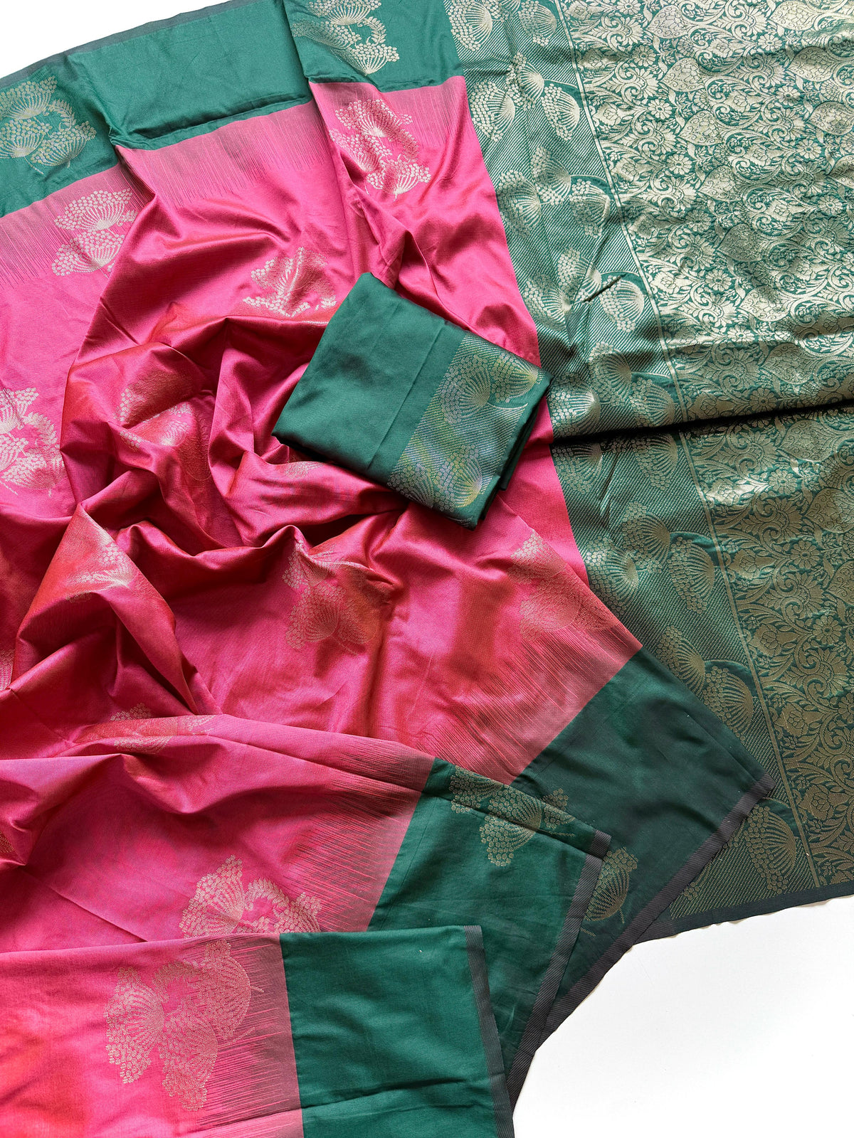 Soft Tissue Silk Saree with Contrast Jacquard Border & Woven Blouse