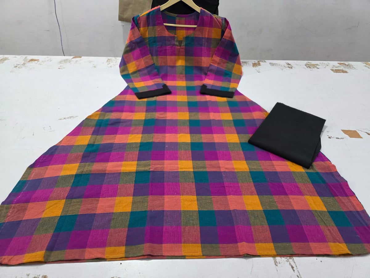 Madrasi Check A-Line Cotton Kurti Pant Set