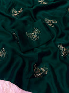 Bird Motif Beaded Rangoli Fabric Saree with Blouse