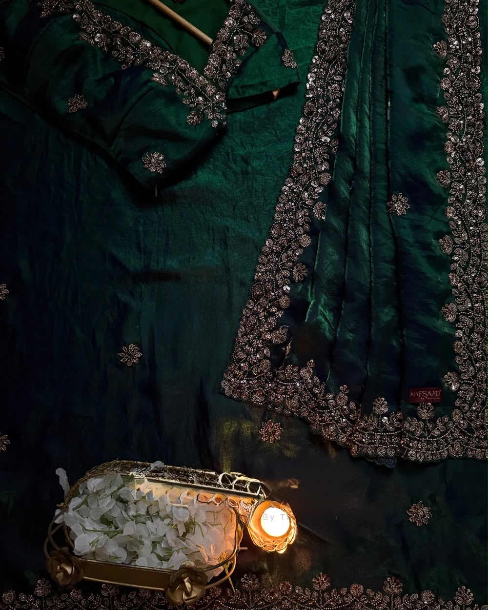 Beads & Sequins Work Fendy Silk Saree with Blouse