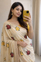 Star Georgette Embroidered Mirror Work Saree with Blouse