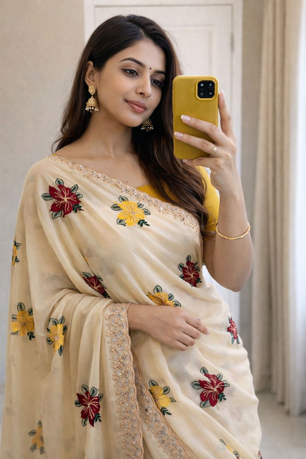Star Georgette Embroidered Mirror Work Saree with Blouse