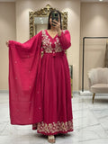Embroidered Cotton Anarkali Kurti Pant Set with Dupatta