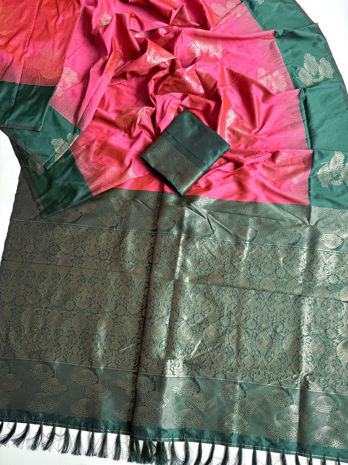 Soft Tissue Silk Saree with Contrast Jacquard Border & Woven Blouse