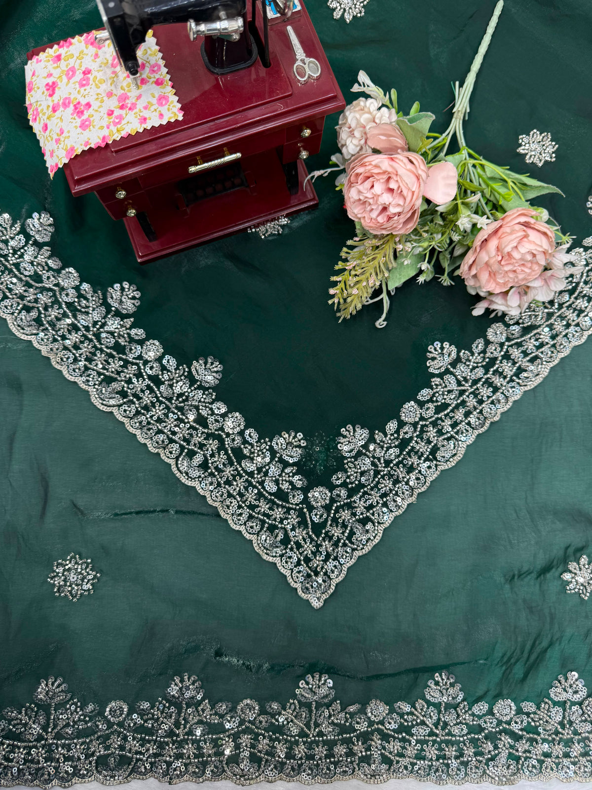 Beads & Sequins Work Fendy Silk Saree with Blouse