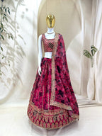 Organza Zari & Sequins Embroidered Lehenga Set with Dupatta