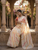 Lehariya Digital Print Linen Saree with Arco Border