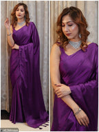 Golden Crepe Satin Silk Saree with Jhalar Border