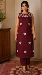 Embroidered Cotton Kurti Pant Set with Dupatta