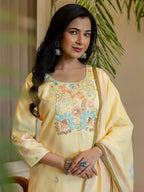 Embroidered Roman Silk Kurta Pant Set with Printed Dupatta