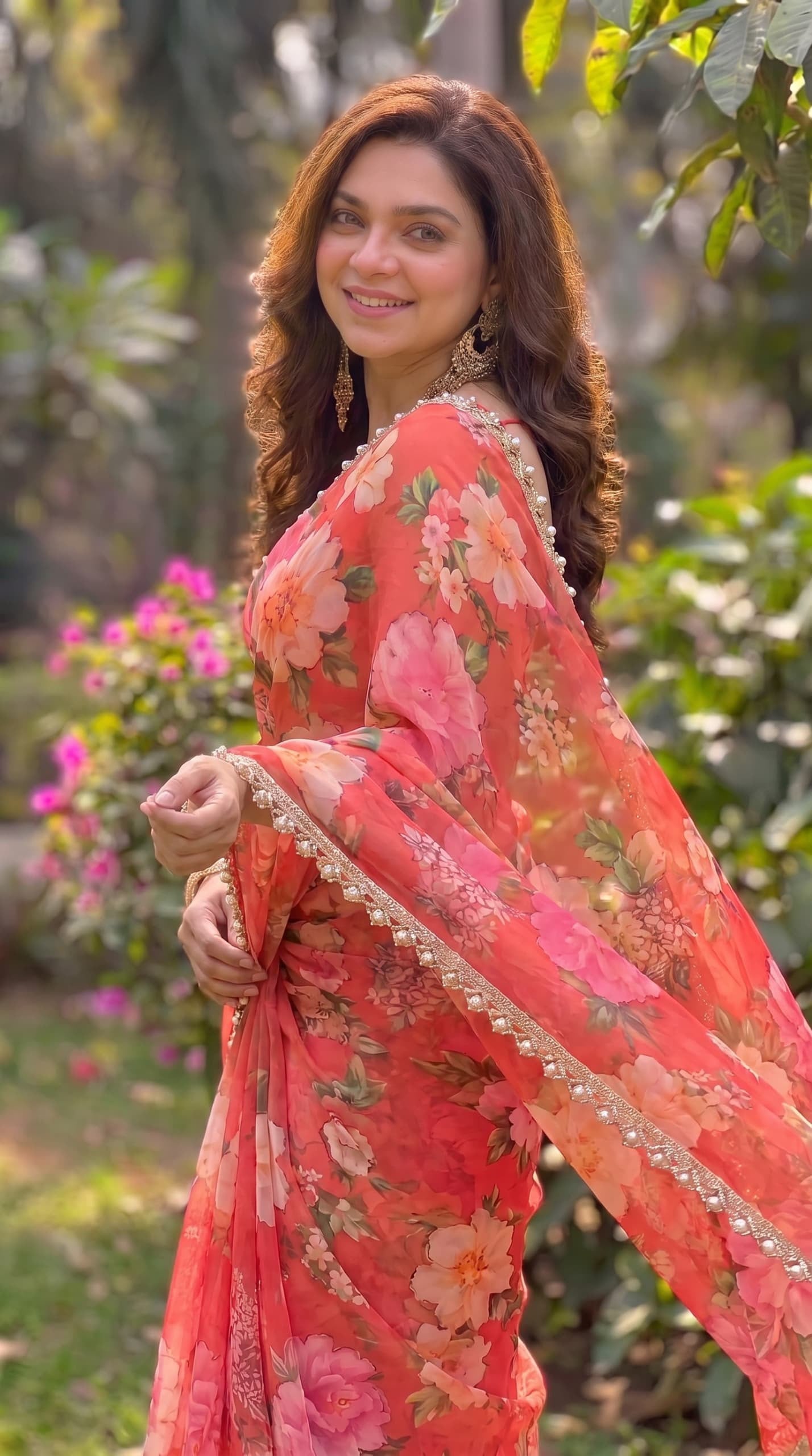 Digital Printed Soft Georgette Saree with Khatli Handwork Blouse