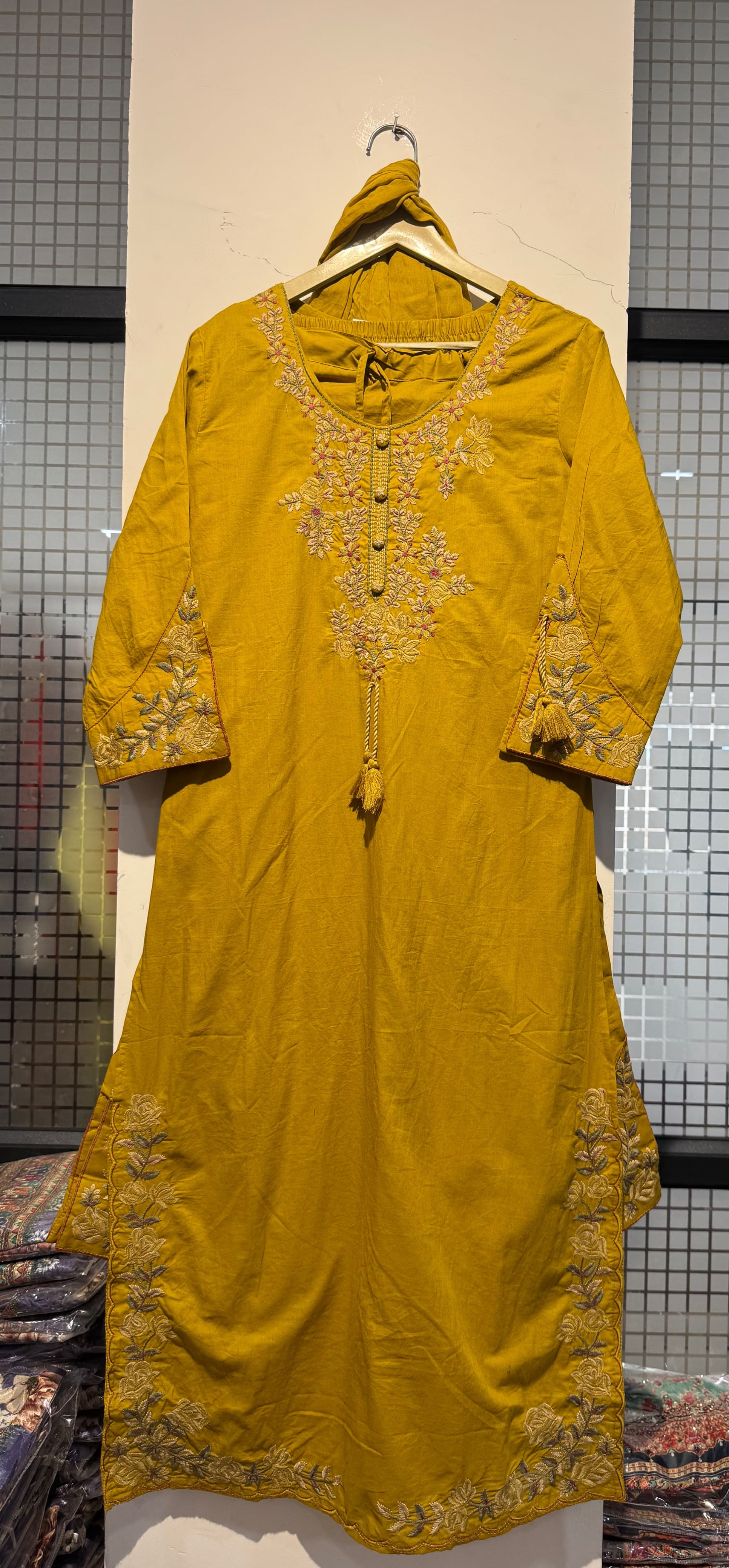 Embroidered Pure Cotton Kurti Pant Set with Dupatta