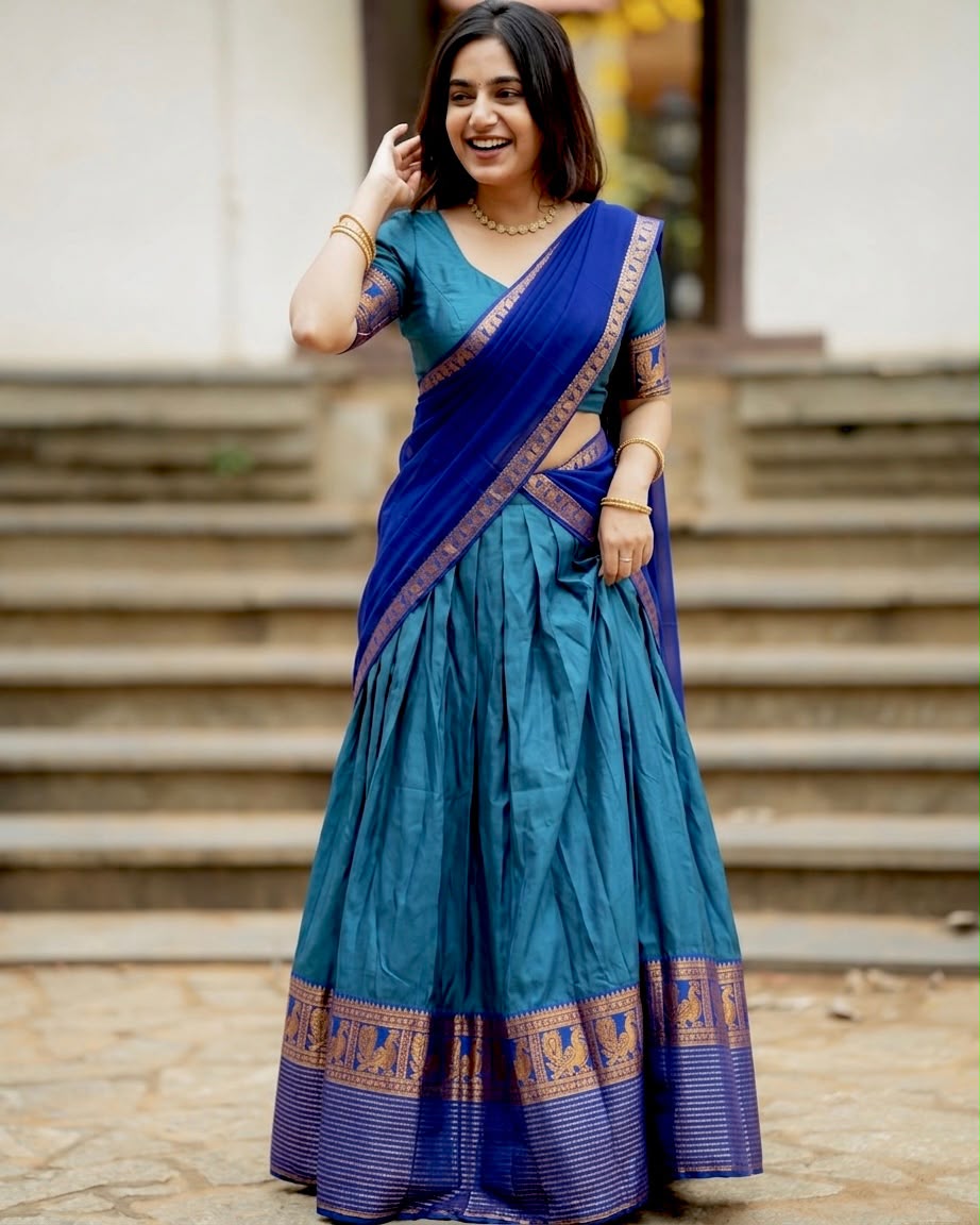 Traditional Jacquard Border Lehenga Set with Dupatta