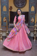 Zari Sequins Embroidered Cosmos Silk Lehenga Choli Set