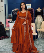 Heavy Vichitra Silk Embroidered Anarkali Suit