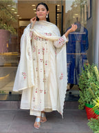 Cotton Embroidered Kurti Pant Dupatta Set