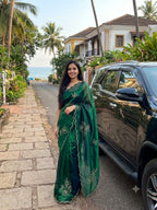 Sunflower Space Silk Satin Saree with Hand Khatli & Cutdana Work