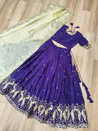 Sequins Embroidered Gold Crush Lehenga Choli Set with Dupatta