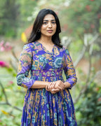 Floral Print Muslin Long Dress with Full Flare