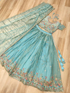 Multi Thread Embroidered Fendi Silk Lehenga Choli Set