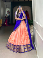 Kanchipuram Style Lehenga Set with Zari Border & Dupatta
