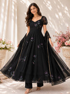Handpainted Georgette Anarkali Suit Set with Dupatta