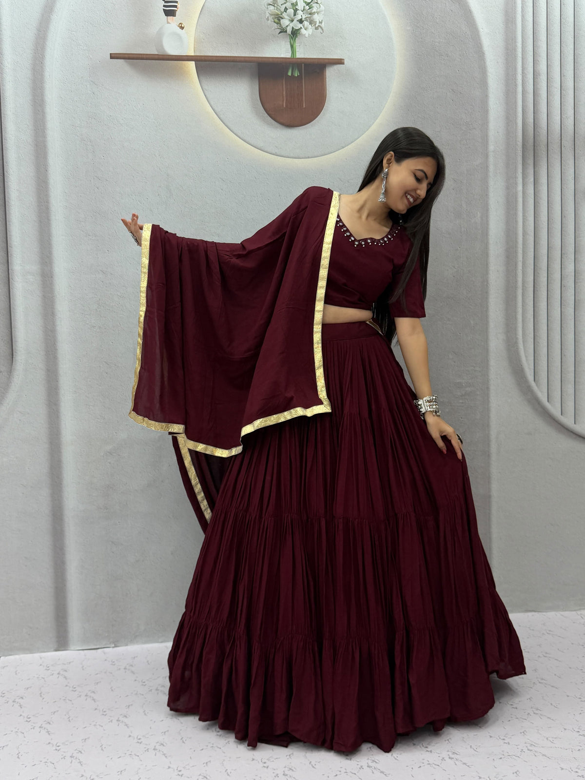Handmade Mirror Work Rion Cotton Lehenga Choli Set