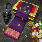 Fusion Korvai Soft Silk Saree with Golden Zari Buttas & Contrast Border