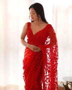 Heavy Butterfly Net Saree with Tone-to-Tone Aari & Stone Work