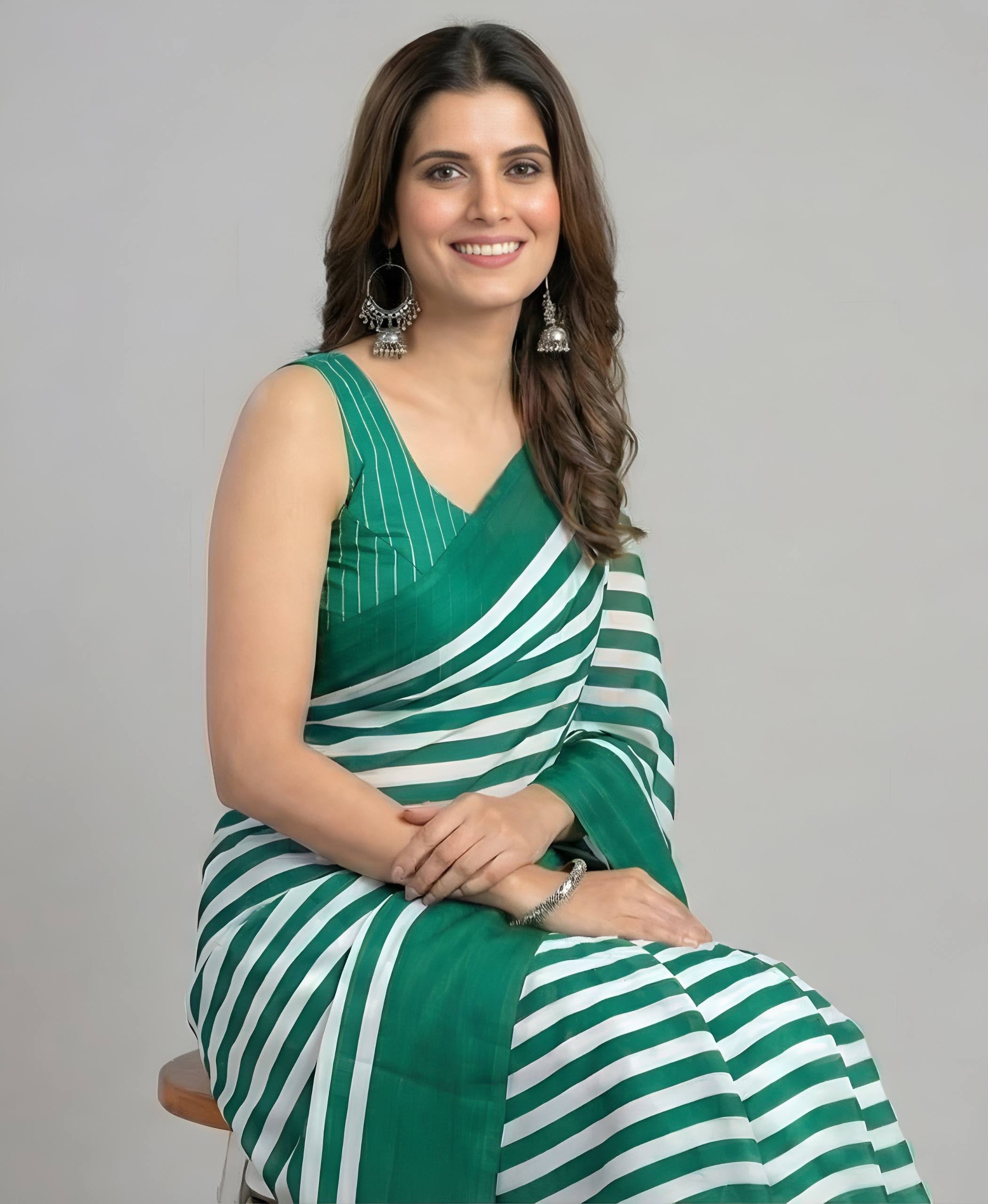 Digital Print Chinon Silk Saree with Blouse