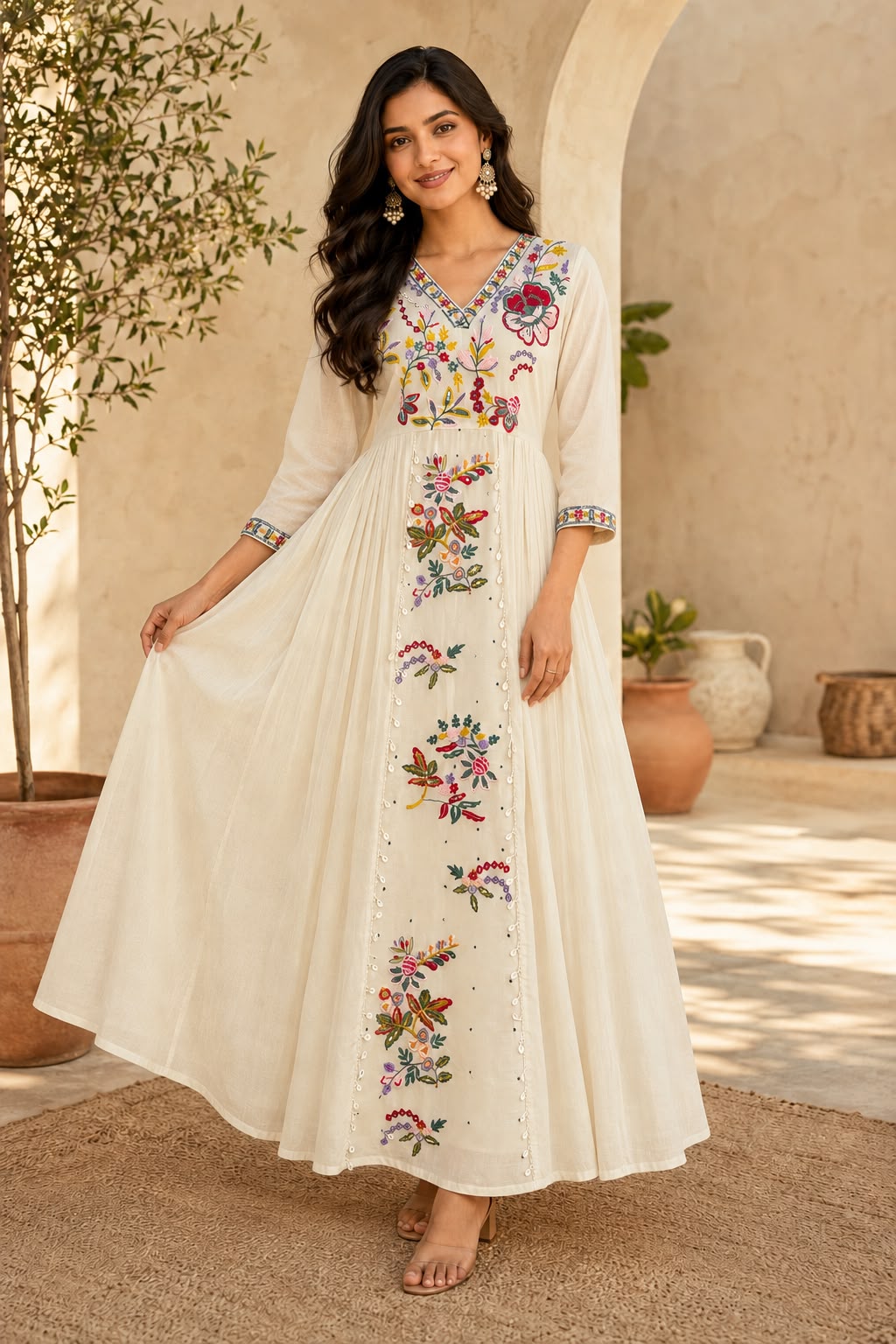 Kora Cotton Embroidered Maxi Gown for Women