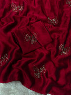 Bird Motif Beaded Rangoli Fabric Saree with Blouse