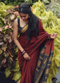 Checked Cotton Saree with Zari Pallu and Contrast Blouse