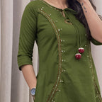 Pure Cotton Mirror Work A-Line Kurta Pant Dupatta Set