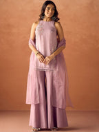 Crunchy Silk Embroidered Kurti Palazzo Dupatta Set