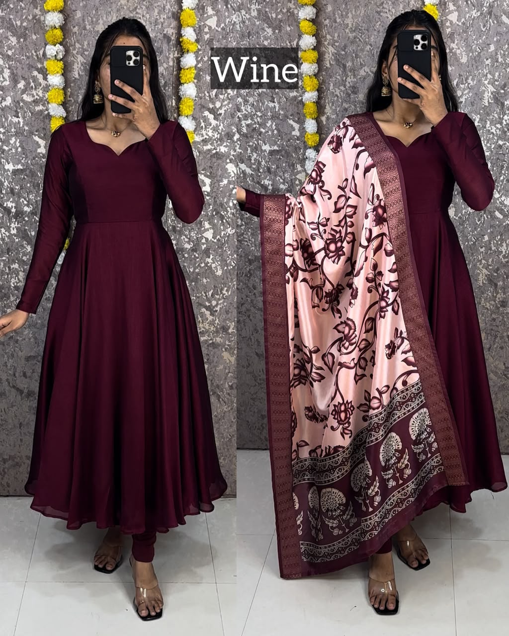 Anarkali Gown with Kalamkari Dupatta