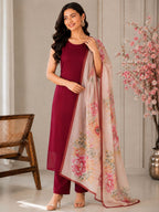 Georgette Kurta with Butter Silk Pant & Printed Cotton Dupatta Set