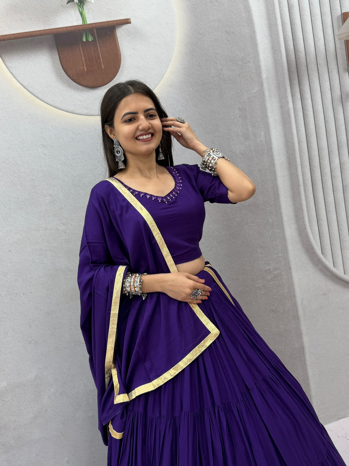 Handmade Mirror Work Rion Cotton Lehenga Choli Set