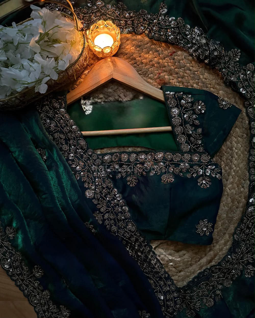 Beads & Sequins Work Fendy Silk Saree with Blouse