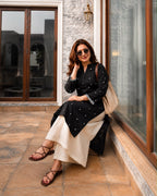 Black Embroidered Cotton Co-Ord Set with Palazzo